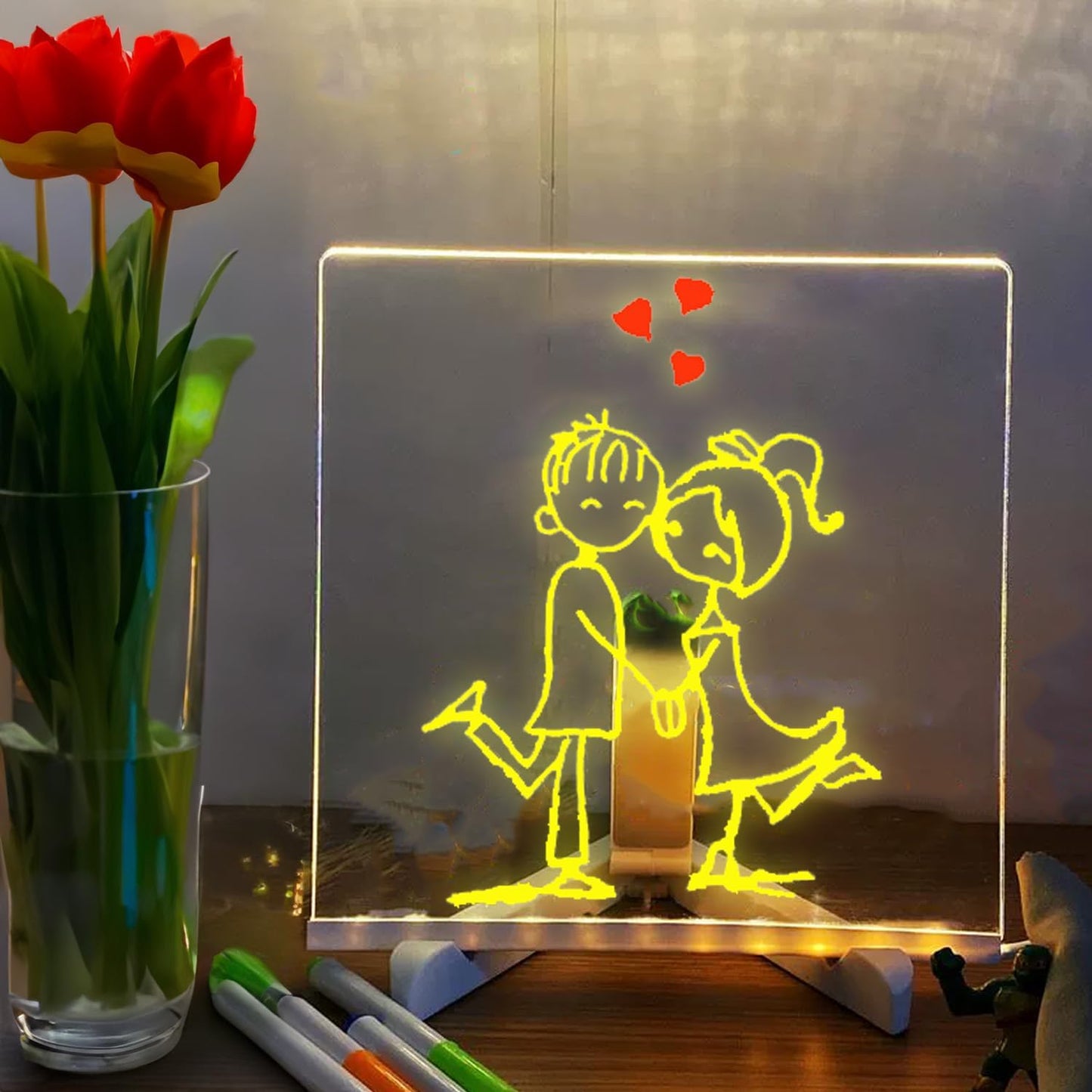 2024 LED Note Board with Colors, Acrylic Dry Erase Board with Light, Glowing Acrylic Message Board Set (1 Stand and 7 Colored Markers) (Inches, 11.8 X7.9)