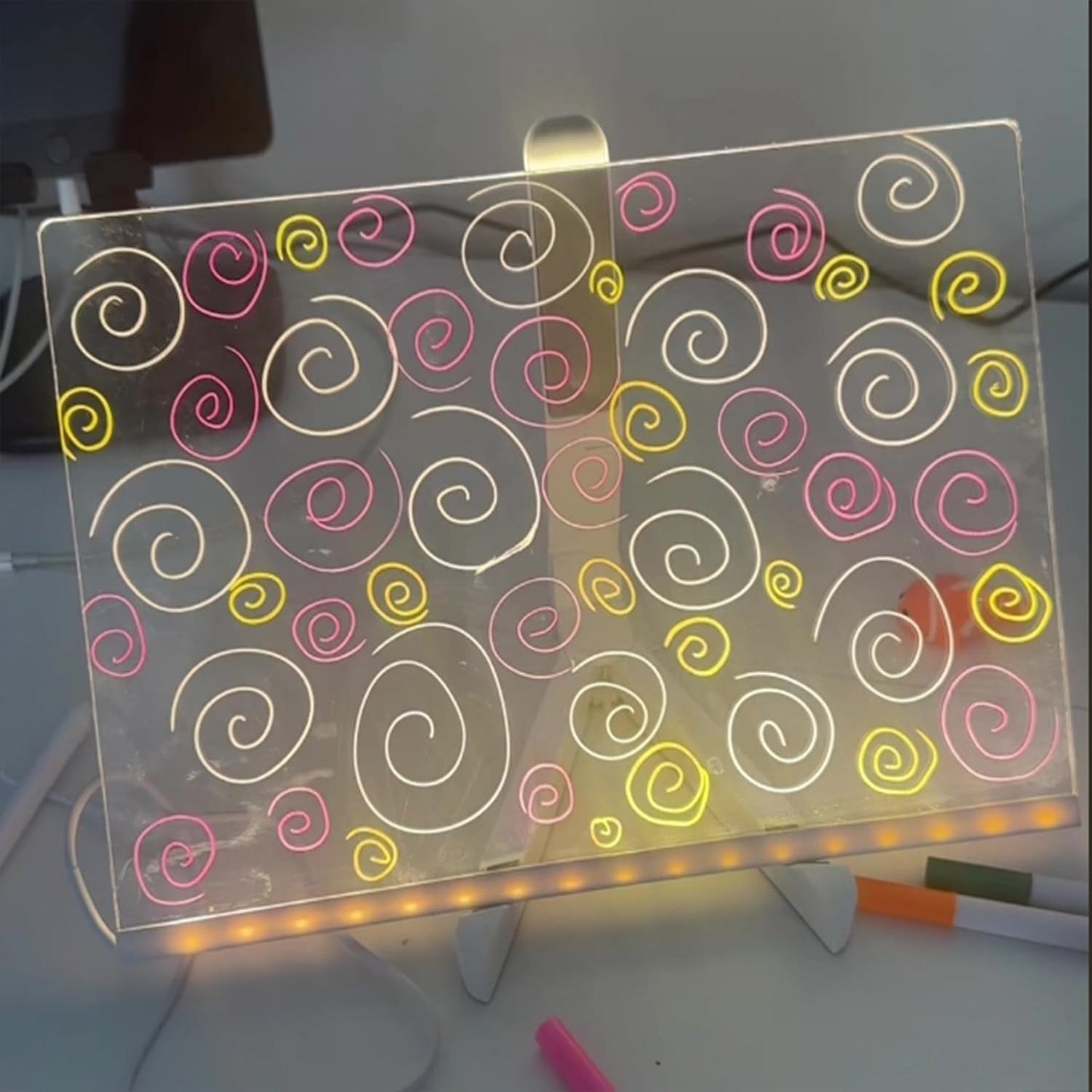 2024 LED Note Board with Colors, Acrylic Dry Erase Board with Light, Glowing Acrylic Message Board Set (1 Stand and 7 Colored Markers) (Inches, 11.8 X7.9)