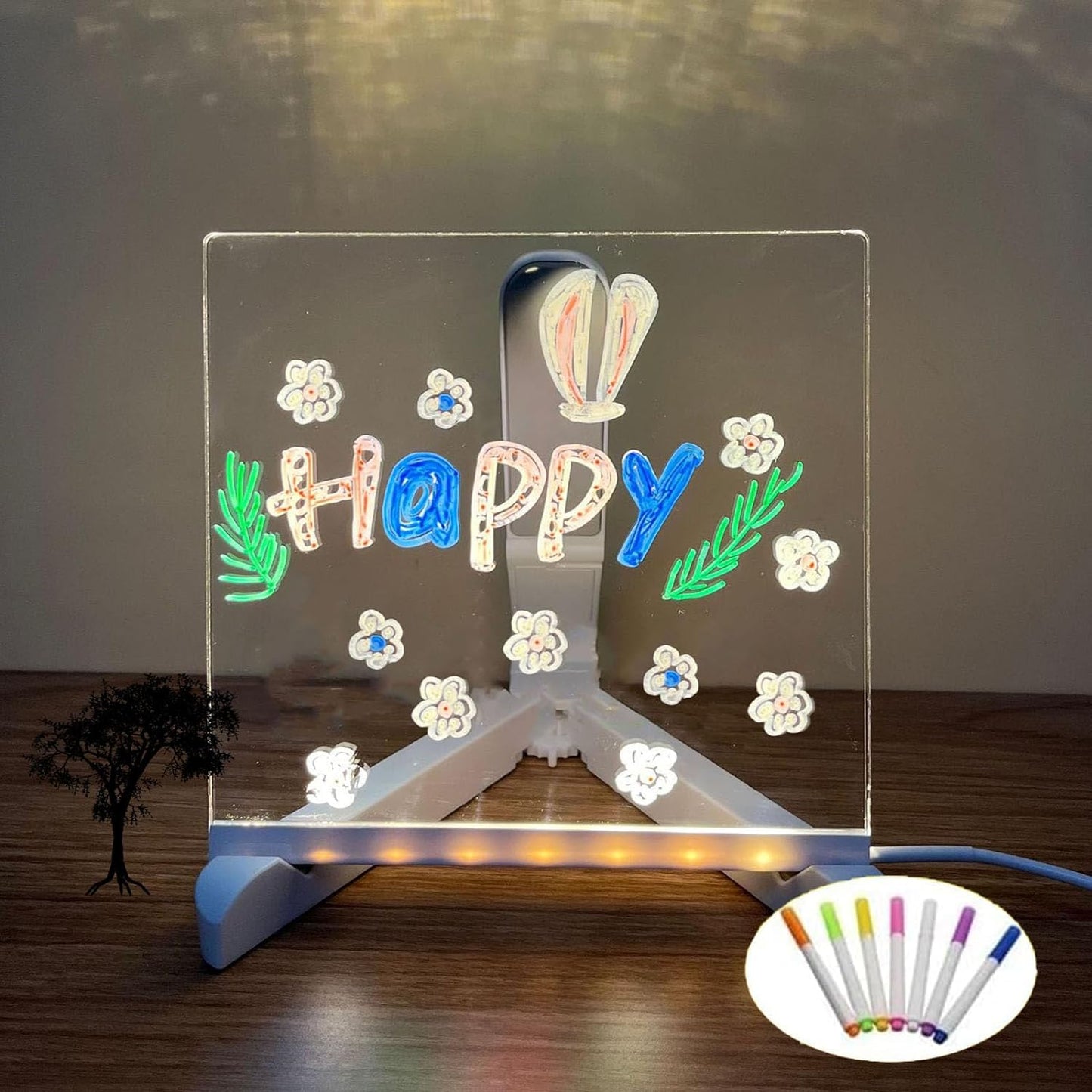 2024 LED Note Board with Colors, Acrylic Dry Erase Board with Light, Glowing Acrylic Message Board Set (1 Stand and 7 Colored Markers) (Inches, 11.8 X7.9)