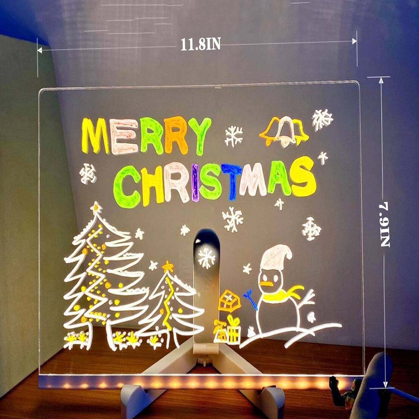 2024 LED Note Board with Colors, Acrylic Dry Erase Board with Light, Glowing Acrylic Message Board Set (1 Stand and 7 Colored Markers) (Inches, 11.8 X7.9)