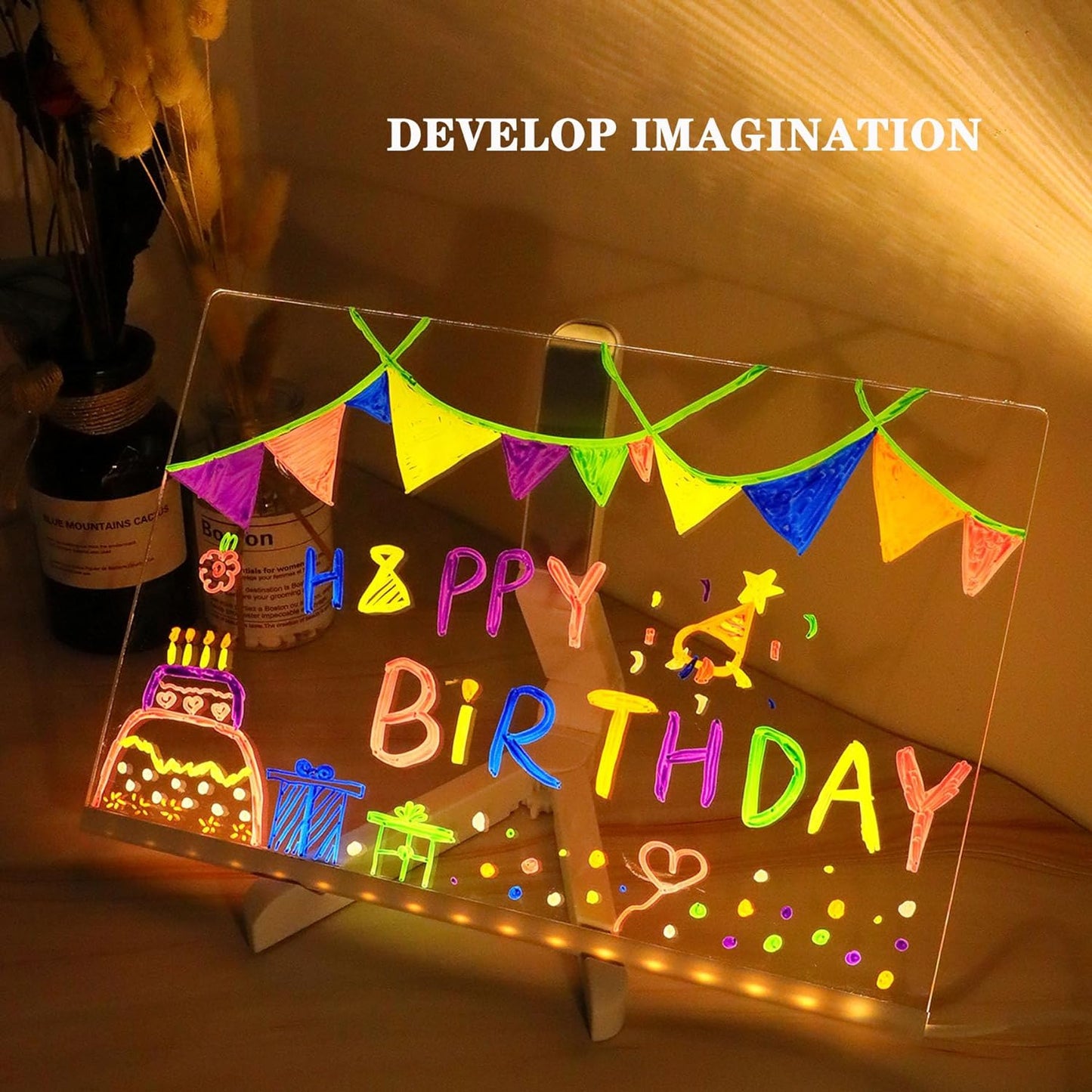 2024 LED Note Board with Colors, Acrylic Dry Erase Board with Light, Glowing Acrylic Message Board Set (1 Stand and 7 Colored Markers) (Inches, 11.8 X7.9)