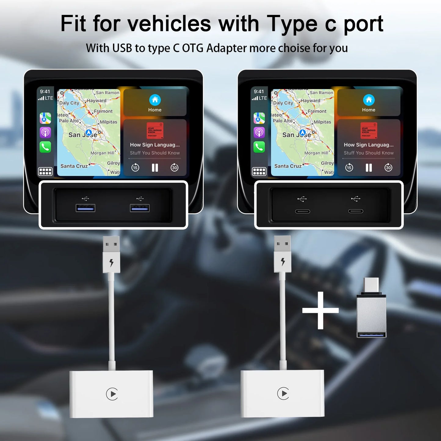 Wireless CarPlay Adapter For Android/Apple Wired to Wireless Carplay Dongle Plug And Play USB Connection Auto Car Adapter