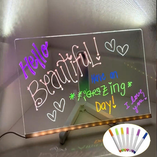 2024 LED Note Board with Colors, Acrylic Dry Erase Board with Light, Glowing Acrylic Message Board Set (1 Stand and 7 Colored Markers) (Inches, 11.8 X7.9)